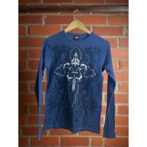 MMA Elite Long Sleeve Thermal Waffle Shirt – Size Small – Graphic Cross Print